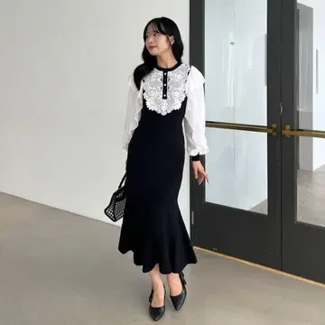 AnMILLE 안미르 9주년 요크 레이스 니트 OP 블랙