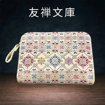 유젠 문고 화려한 꽃무늬 지퍼 접이식 지갑 화이트