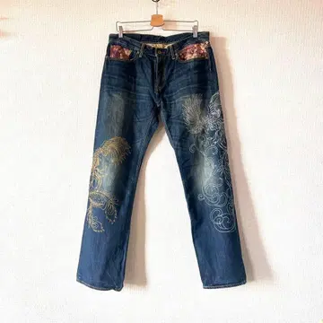 새상품급 비추쿠라시키 공방 ETERNAL 자수 36 데님 팬츠 주작 봉황