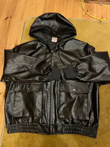 차오패닉 블랙 가죽 후드티 후드 부착 새상품