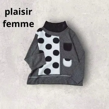 풀오버 니트 패치워크 도트 무늬 하이넥 디자인 니트 상의