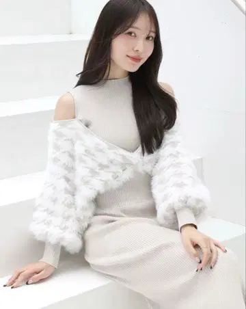 2WAY 자카드 가디건 도킹 니트 원피스