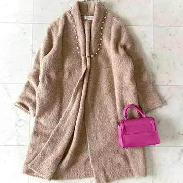 새상품급 아나이 ANAYI 카멜 블렌드 부클 롱 가디건