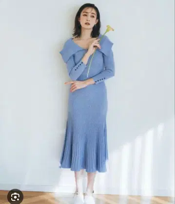 LILY BROWN 리브 니트 라이트 블루 원피스