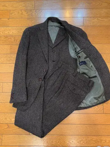 해리스 트위드 3 피스 다크 브라운 헤링본