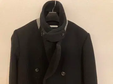 울 피 코트 블랙 마크 바이