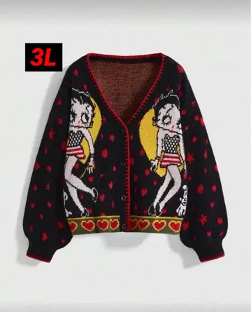 BettyBoop 베티 블랙 따뜻한 니트 가디건 두꺼운 원단