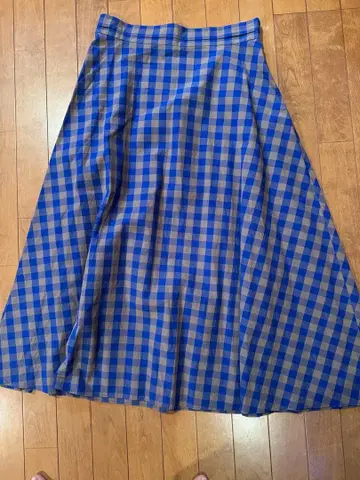 언타이틀 체크 무늬 플레어 스커트 빅 사이즈