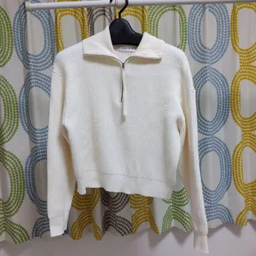 LOUNIE 리브 하프 지퍼 스웨터 화이트