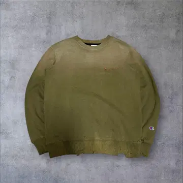 귀 페이드 & 보로 Champion 크루넥 트레이닝복 올리브 그린