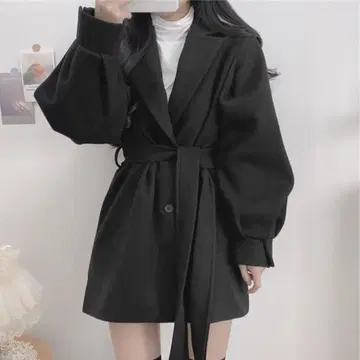 숏코트 리본 벨트 포함 아우터 자켓 블랙 한국 스타일 깔끔