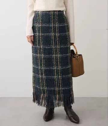 택 포함 새상품 SUGAR SPOON 체크 프린지 스커트 블랙