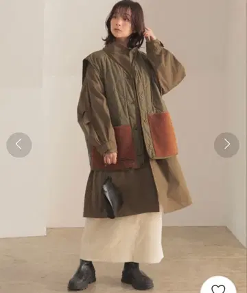 [ BeAMS DOT ] 3way 퀼팅 베스트 & 모즈 코트 OLIVE