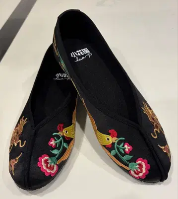 자수 플랫슈즈 블랙