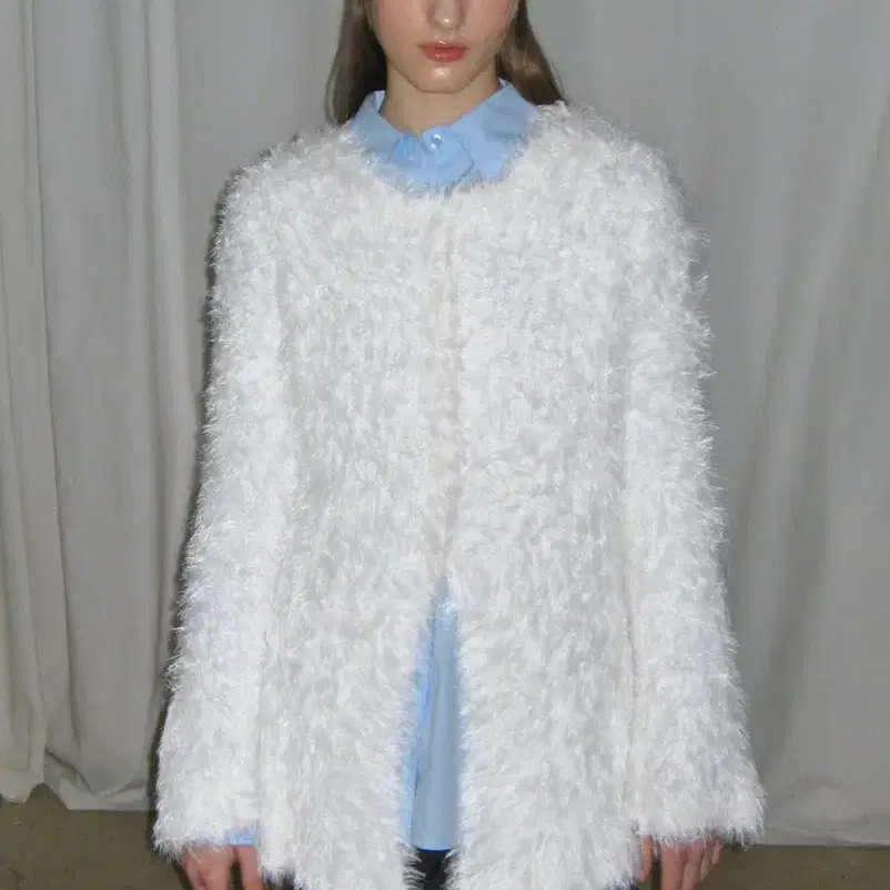 Sinoon Hairy Slim Cardigan New White Cardigan