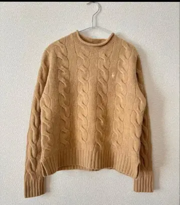 랄프 로렌 굵은 케이블 캐시미어 혼방 니트 베이지 S