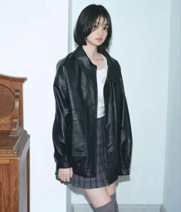 Heather 페이크 레더 BIG 블루종