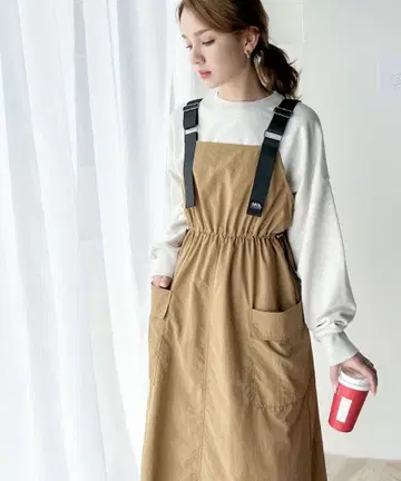 JaVa 자바 L 어깨 벨트 나일론 원피스 베이지