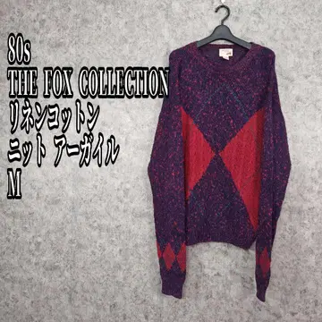 80s THE FOX COLLECTION 린넨코튼 니트 아가일 M