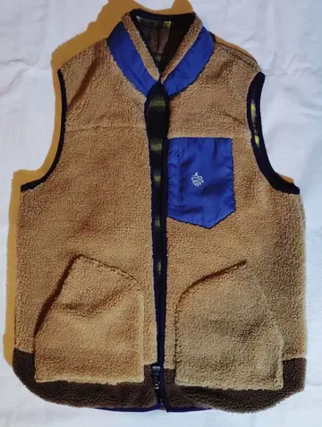 aldies 플리스 리버서블 베스트 베이지 파랑 체크