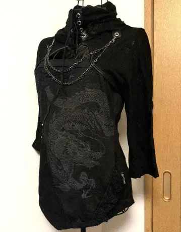 OZZCROCE 드래곤 자수 시스루 셔츠