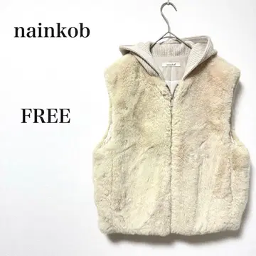 nainkob 인조 모피 베스트 니트 후드 FREE 베이지