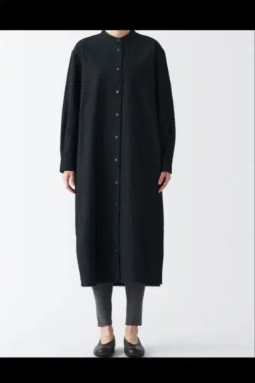 무인양품 나무 열매로 만든 박스 혼방 옥스 긴팔 원피스 L 사이즈 블랙