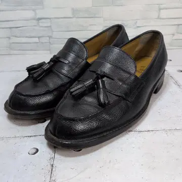 리걸 태슬 로퍼 주름 가죽 블랙 가죽 블랙