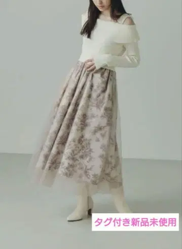 내추럴 뷰티 베이직 플라워 프린트 튤 도킹 니트 원피스