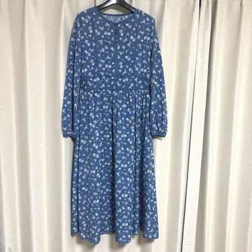 플라워 프린트 긴팔 원피스 파랑