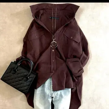 새상품급 마르티니크 프렌치 린넨 사파리 셔츠 브라운 갈색 루즈핏