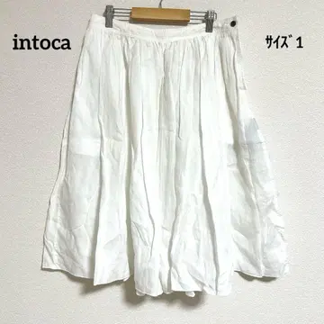 intoca 린넨 100% 화이트 린넨 플레어 스커트 내추럴