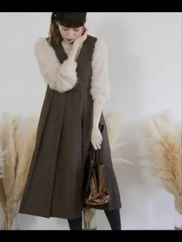 KBF [WEB 한정판] BIG 플리츠 오버롤 스커트 체크 무늬