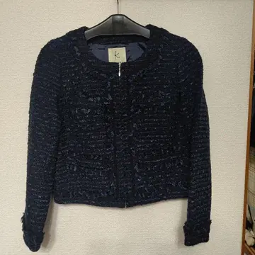 KUMIKYOKU 노카라 트위드 자켓 사이즈 3 네이비