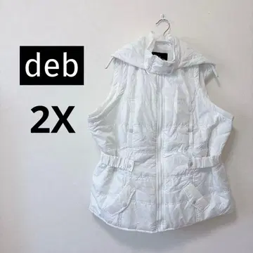 deb [ 2X ] 화이트 다운 베스트 후드 부착 해외 구제 의류