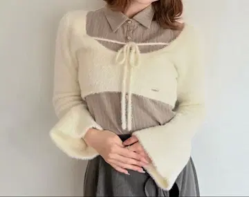 NOMAE 셔츠 레이어드 샤기 니트