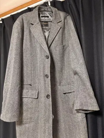 그레이 울 혼방 코트 남성용 헤링본 무늬