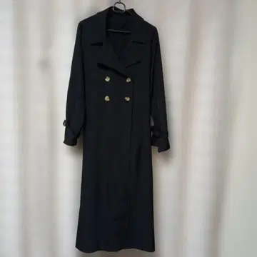 cheri mi 블랙 더블 브레스트 롱 코트
