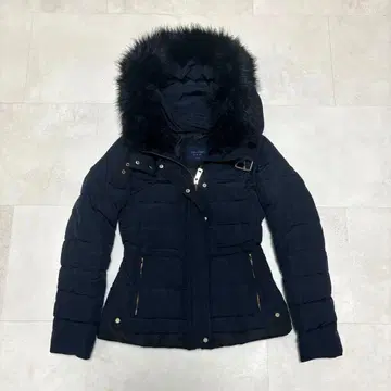 새상품급 ZARA BASIC XS 다운 자켓 퍼 블랙 y2k