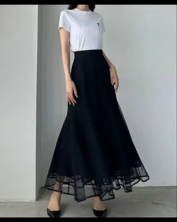 Louere 밑단 파이핑 튤 머메이드 스커트