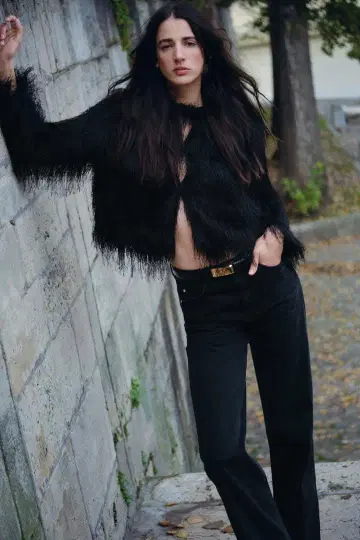 ZARA 블랙 샤기 가디건 긴팔