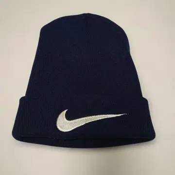 90s NIKE 빅 스우시 비니 니트 모자 네이비