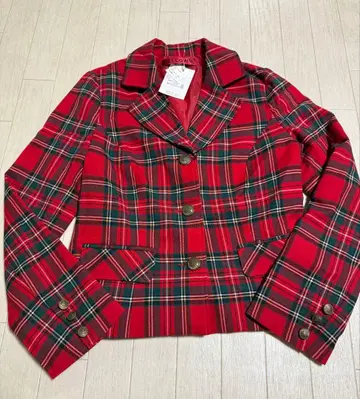 YELLOW 빨간색 체크 무늬 테일러드 자켓 M