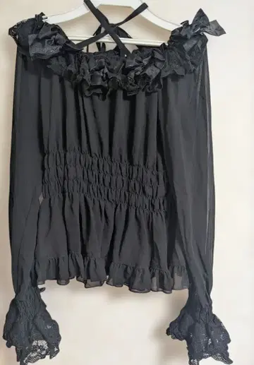 AngelicPretty 트리플 리본 셔링 블라우스 블랙