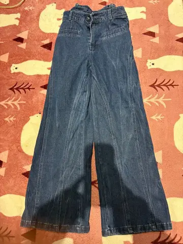 진한 데님 와이드 레그 팬츠 리본 포함