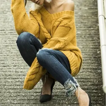 GYDA 빅 케이블 V넥 니트 TOPS