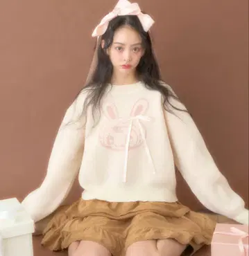 미제 베리에짱 자카드 니트 메조피아노 미제 긴팔 니트