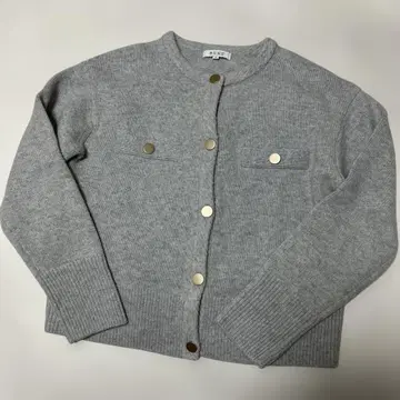 플라스테 가디건 골드 버튼 메리노울 세탁 가능 그레이 M 사이즈