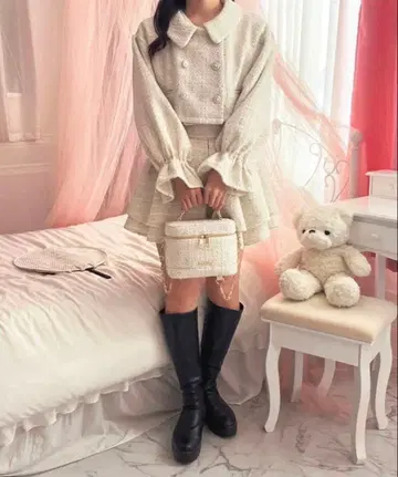 apres jour 트위드 자켓 & 트위드 하이웨스트 플레어 치마바지