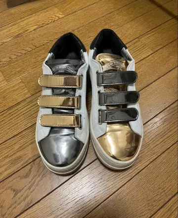 [ P448 ] 골드 실버 벨크로 스니커즈 37